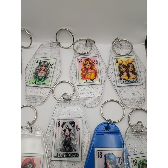 Women's Lot Of 12 Mail Stamp Zodiac Motel Keychain Keyrings Personalized Gifts - Picture 5 of 5